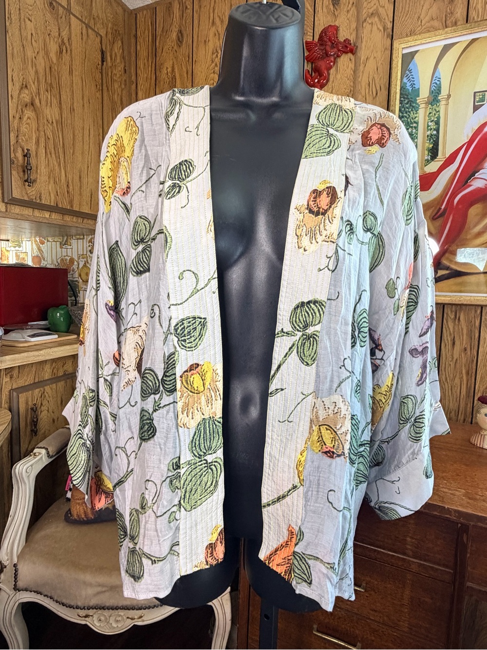 One Hundred Stars Botanical Vine Print Lightweight Kimono NWT